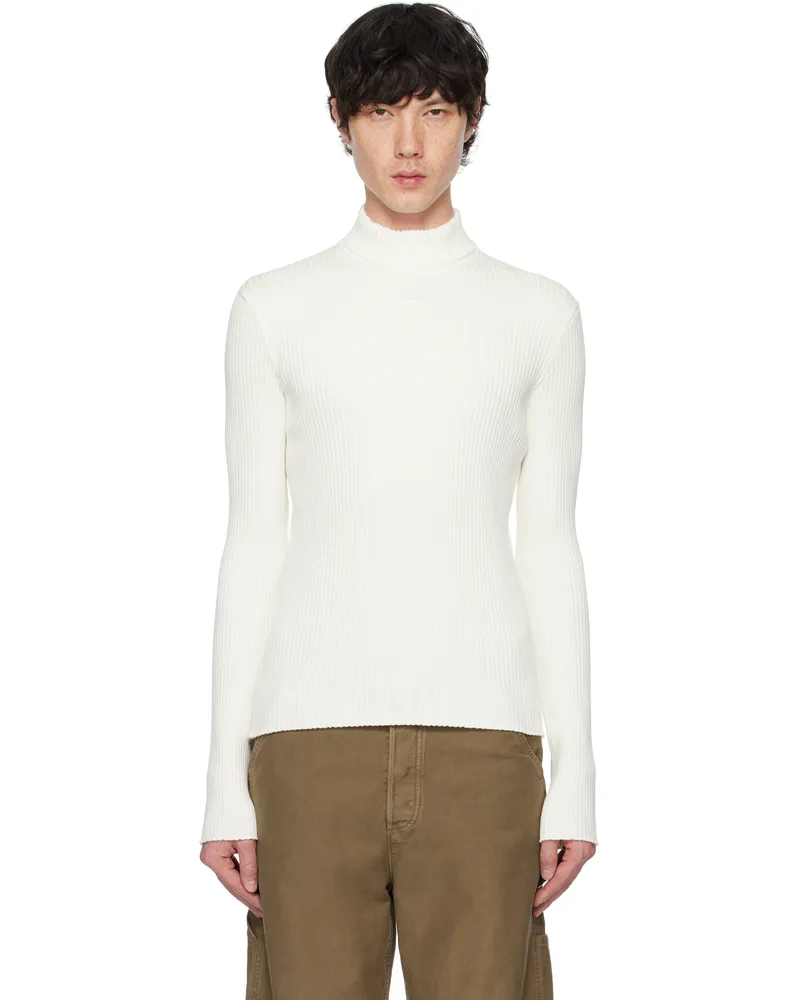 Courrèges White Reedition Rib Knit Mock Neck Sweater Heritage