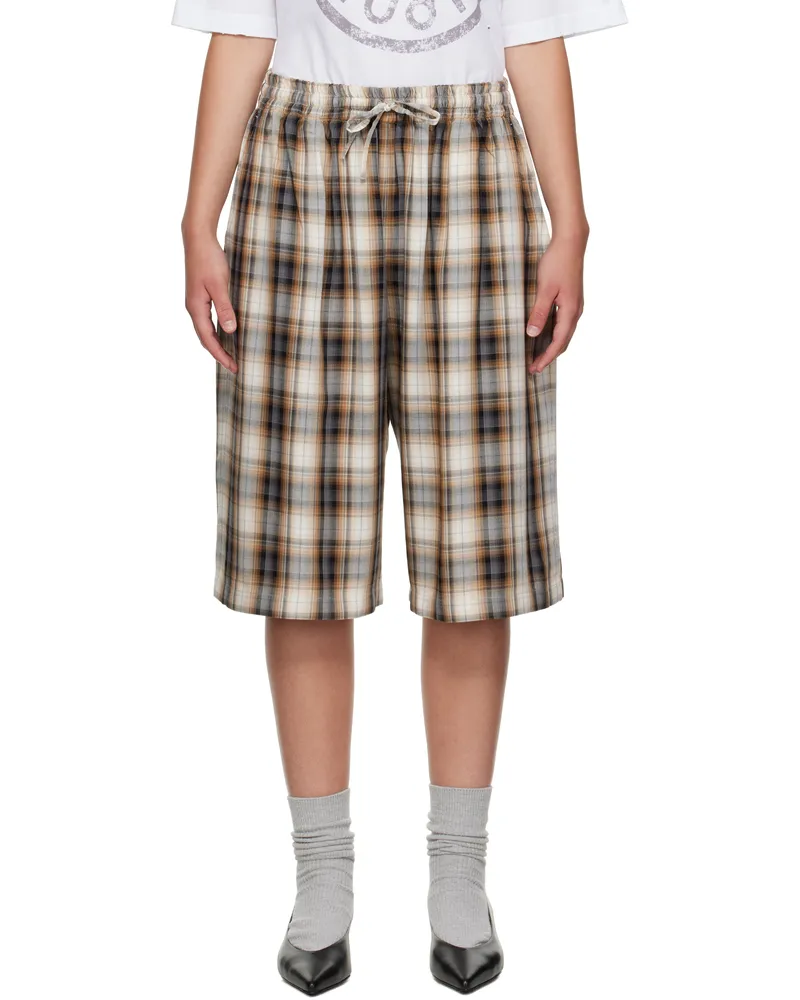 Acne Studios Beige & Black Check Shorts Ag0