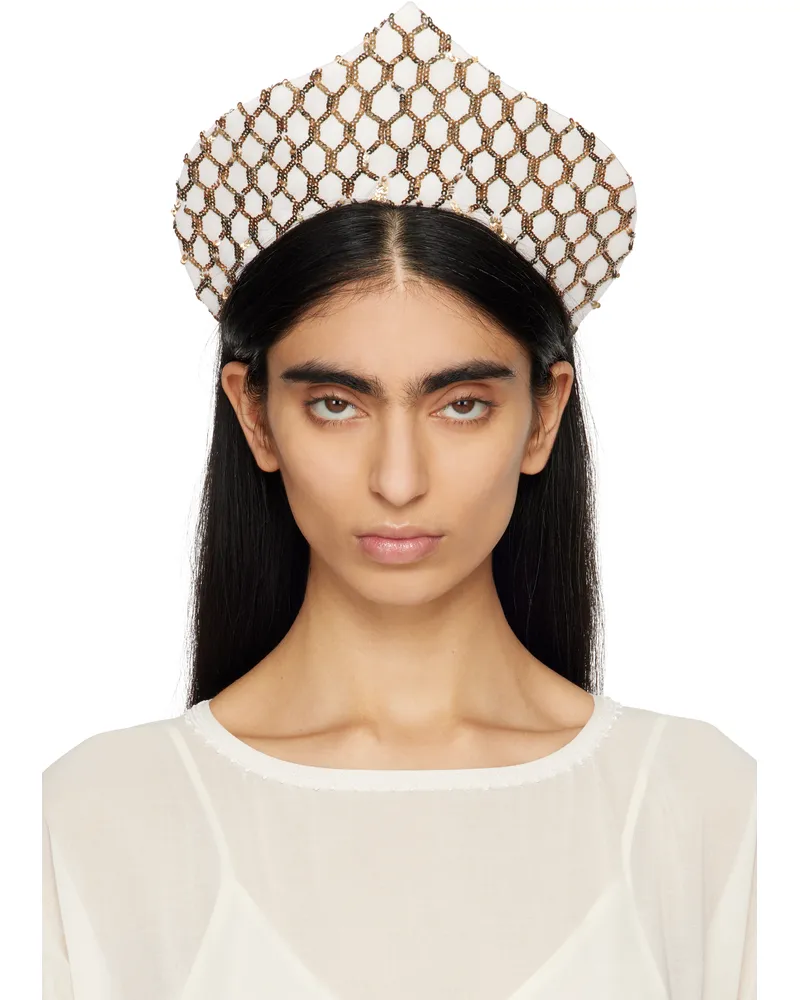 BODE Off-White & Gold Pinnacle Crown Headband Cream