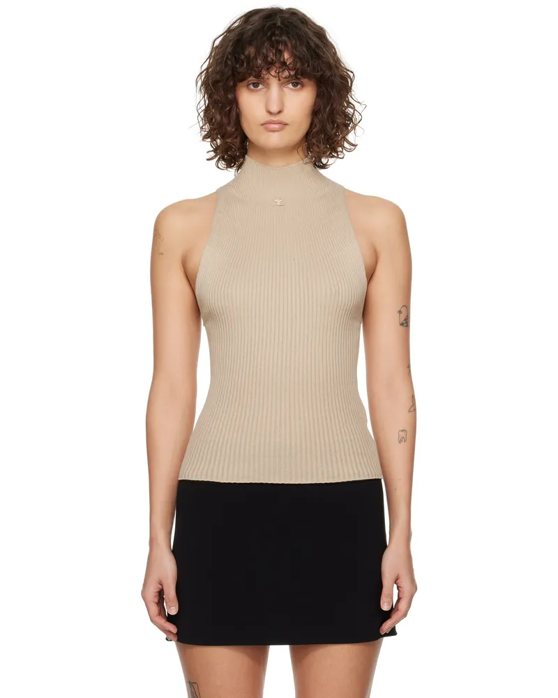 Courrèges Brown Mock Neck Rib Tank Top 1054