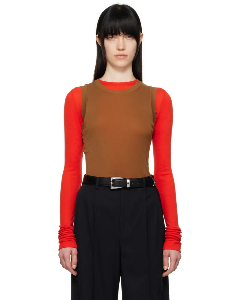 AURALEE Brown Super High Gauge Sheer Tank Top Brown