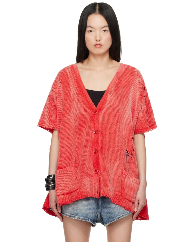 R13 Red Sleeveless Boxy Cardigan Red