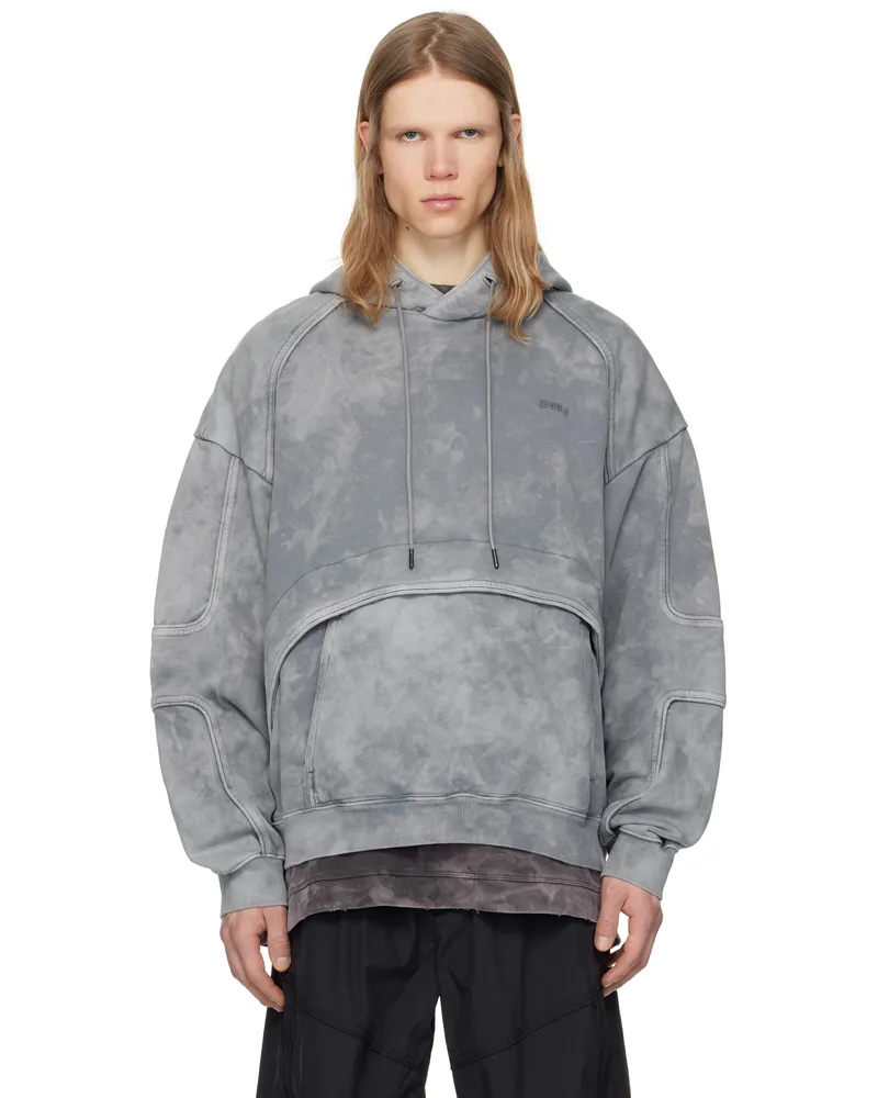 JUUN.J Gray Racer Patched Dyed Hoodie Grey