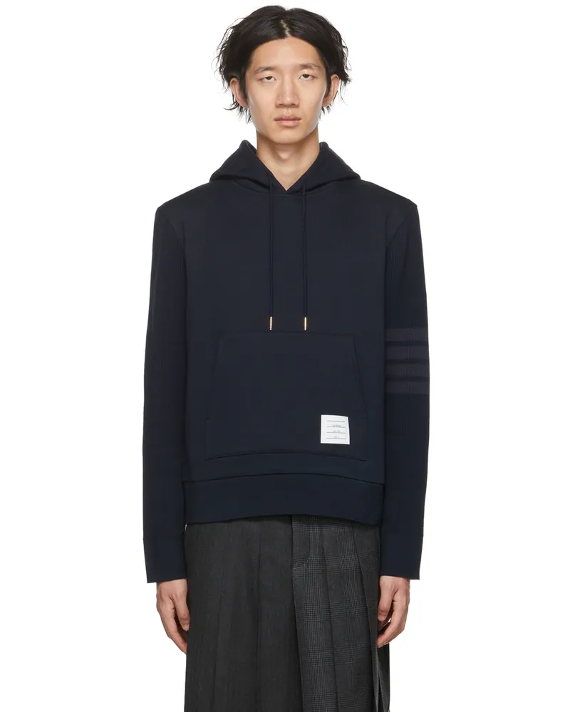 Thom Browne Navy Loopback 4-Bar Hoodie 415