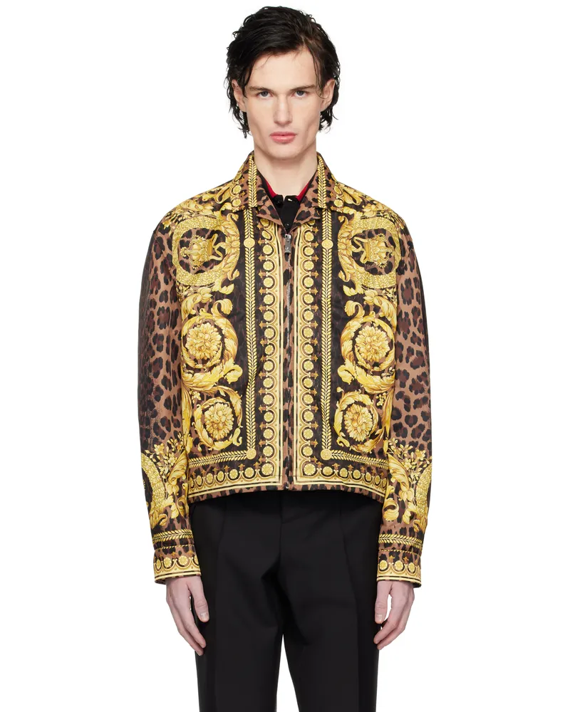 Versace Black & Gold Wild Barocco Blouson Jacket 5n440-chestnut+gold