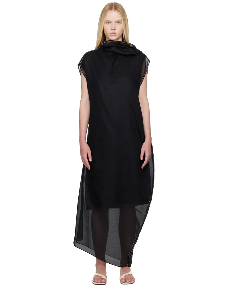 Carven Black Sheer Scarf Organdie Maxi Dress Deep