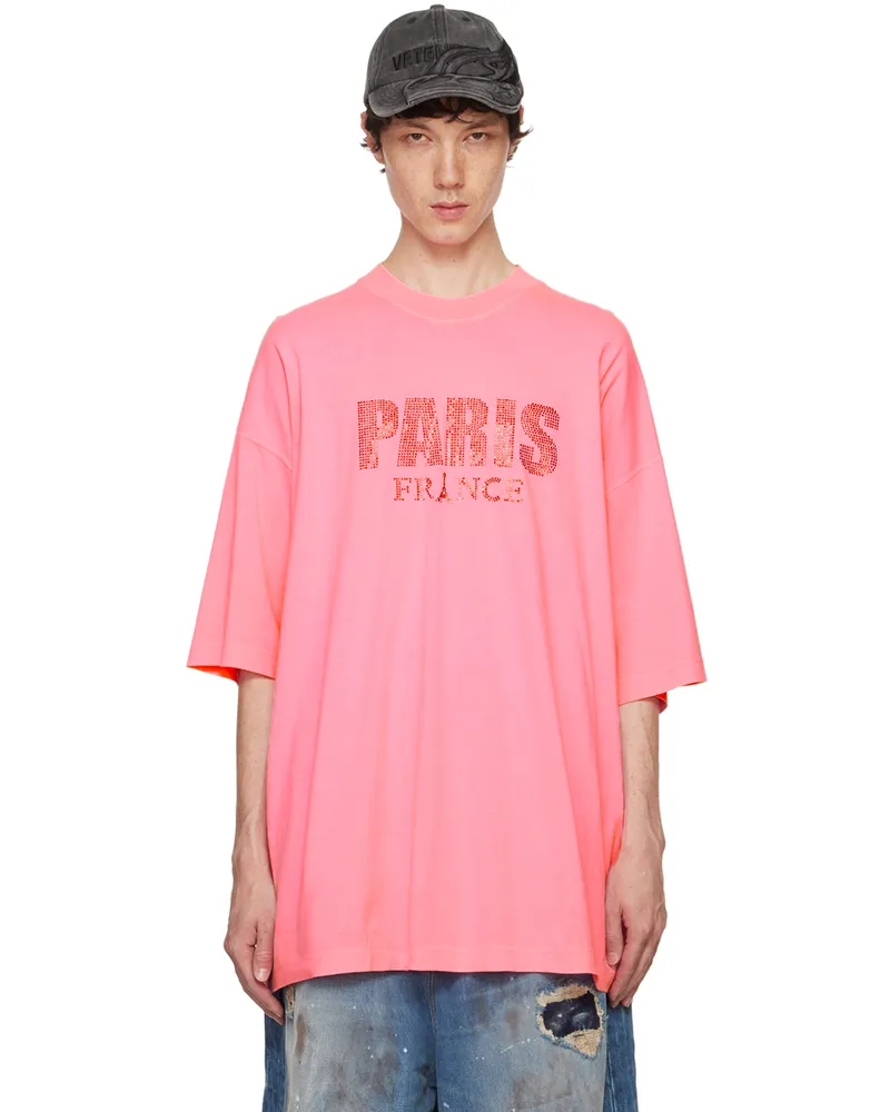 VETEMENTS Pink Crystal 'Paris' T-Shirt Pink