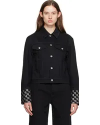 Alexander Wang Black Crystal Cuff Denim Jacket Washed