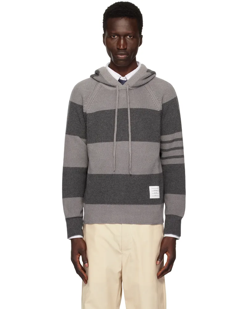 Thom Browne Gray Bar Hoodie Tonal