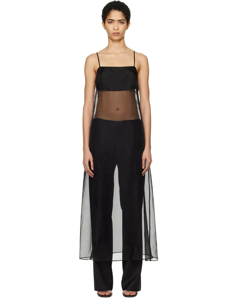 Silk Laundry Black Organza A-Line Midi Dress Black