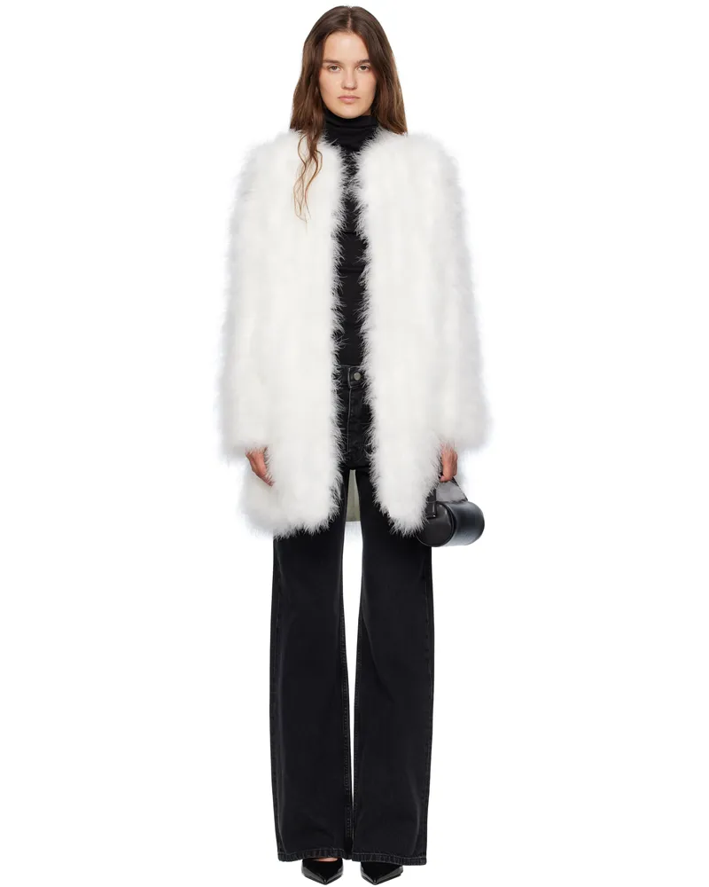 Yves Salomon White Long Feather Coat A1006
