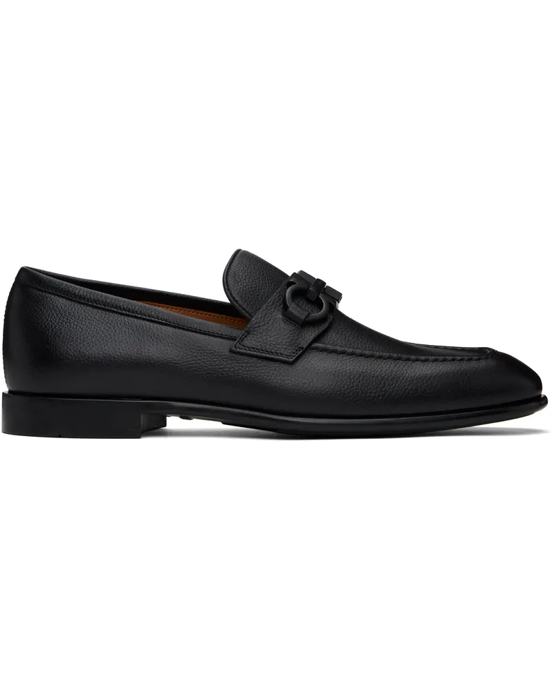 Ferragamo Black Gancini Ornament Loafers Nero