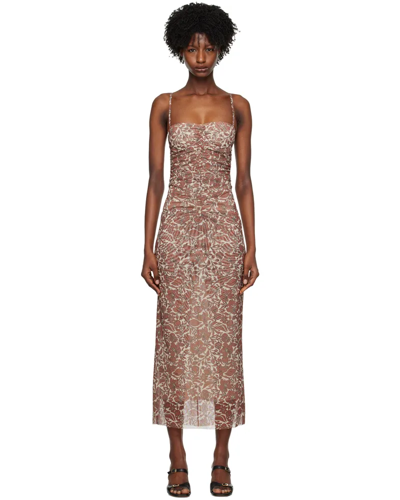 bec & bridge Red & Beige Priya Midi Dress Hibiscus