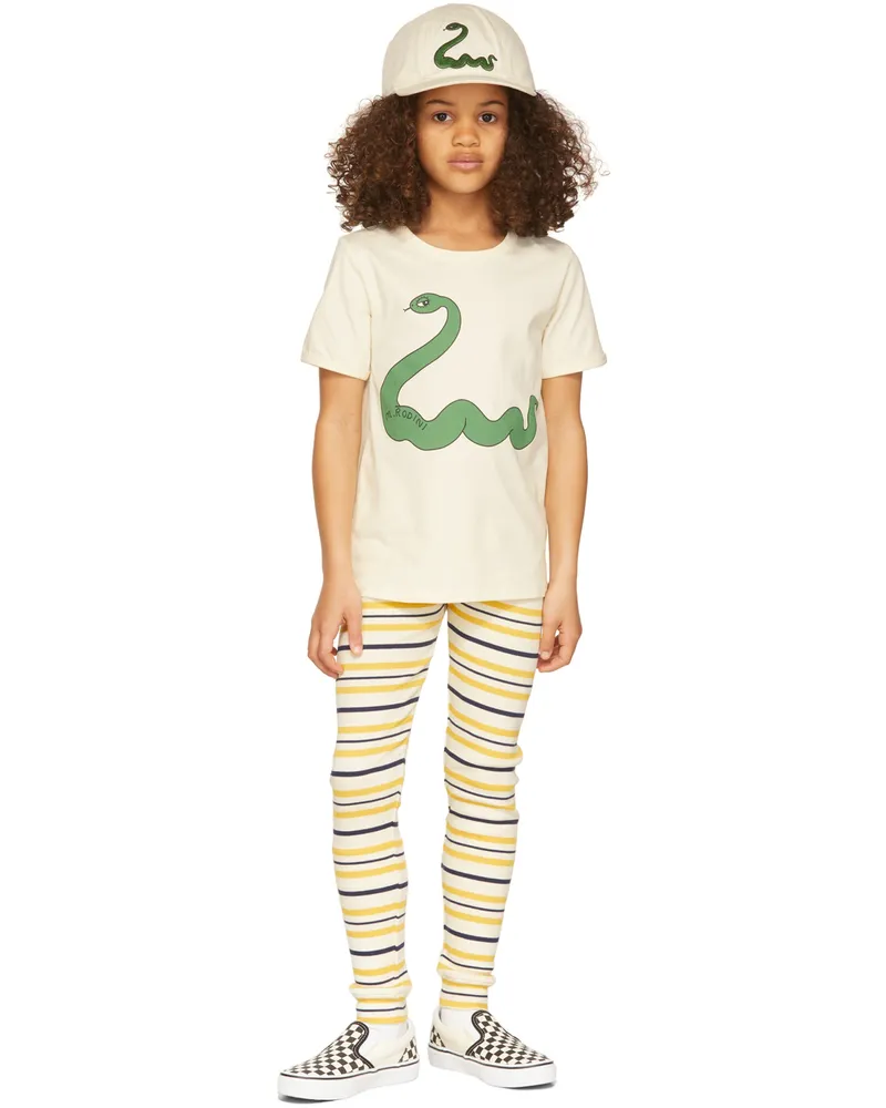 Mini Rodini Kids Off-White & Yellow Stripe Leggings Yellow