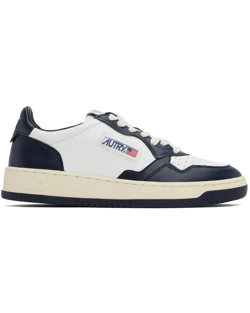 AUTRY White & Blue Medalist Low Bicolor Sneakers Leat