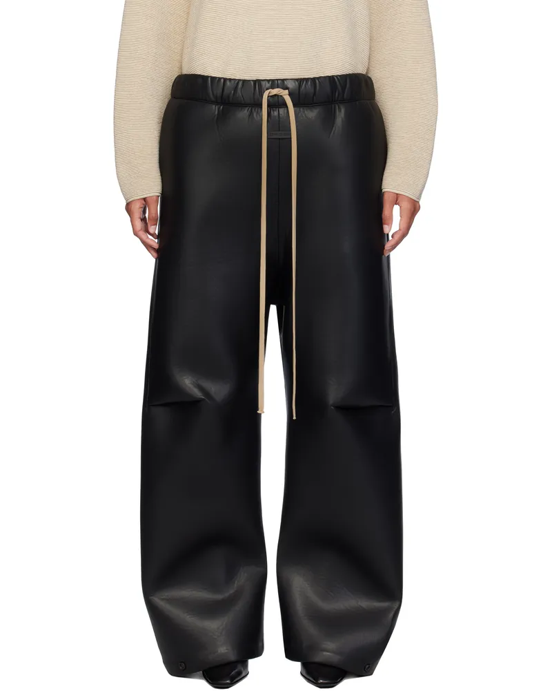 Fear of God Black Neoprene Knee Pleat Wide Leg Faux-Leather Trousers Black