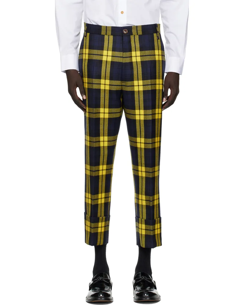 Vivienne Westwood Navy & Yellow Cropped George Trousers Aw25-navy