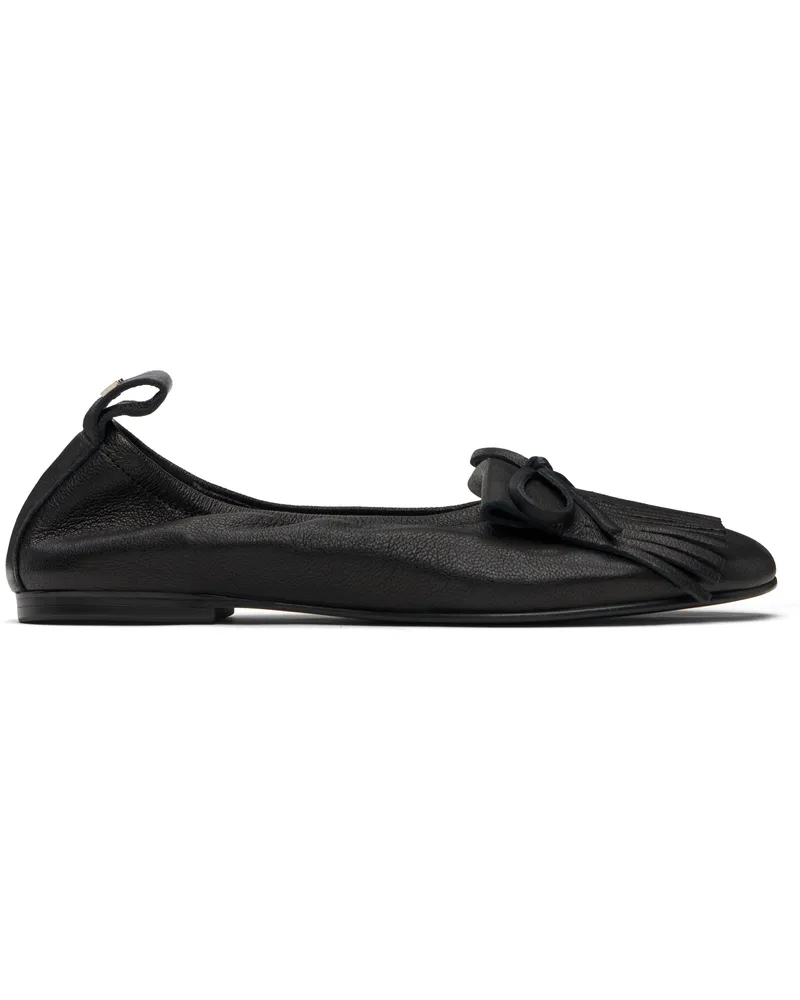 OPEN YY Black Bun Fringe Ballerina Flats Black