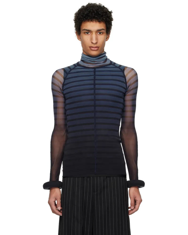 Jean Paul Gaultier Black & Blue 'The 3D Striped' Top 005956-black