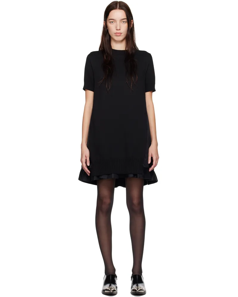 Sacai Black Nylon Twill & Knit Minidress 001