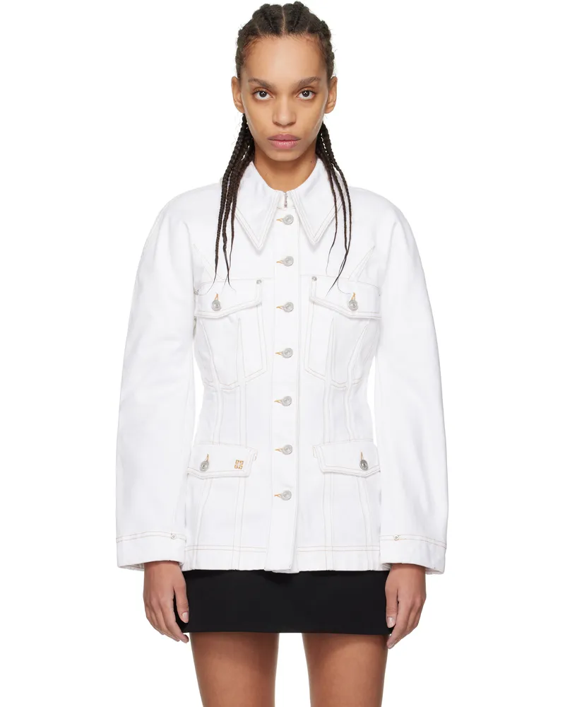 Givenchy White O Shaped Sleeves Denim Jacket 104-optic