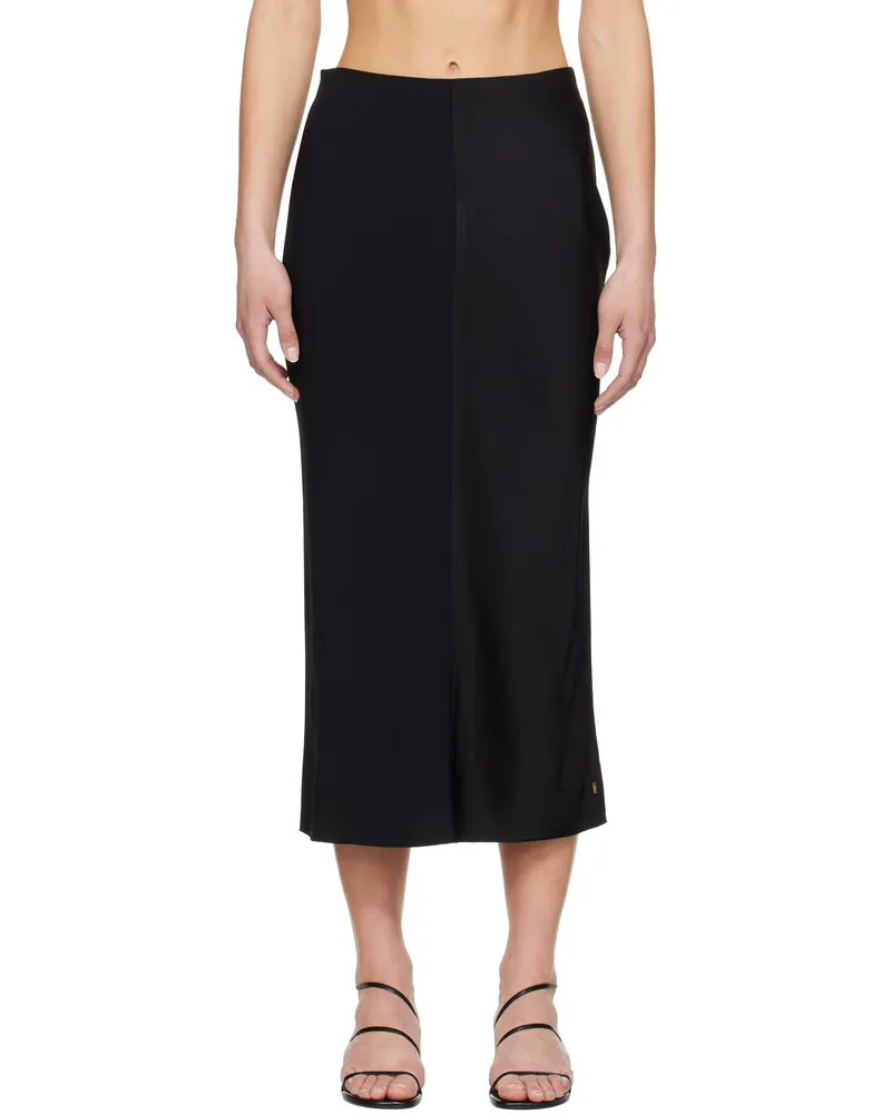 AMI Paris Black Straight Midi Skirt Wool