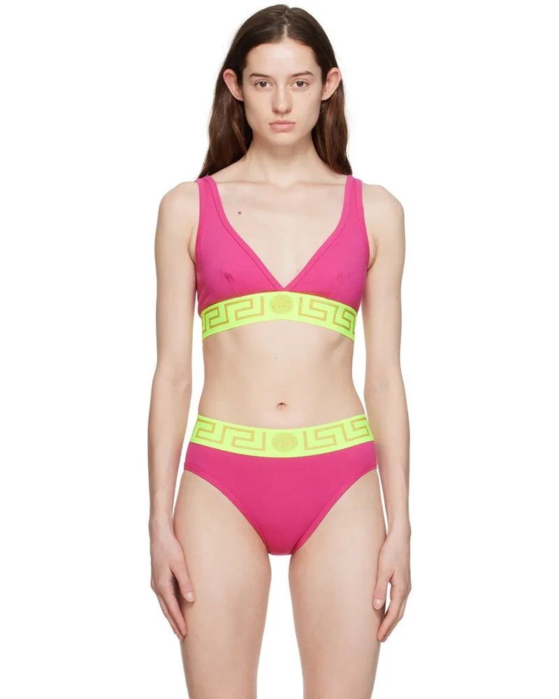 Versace Pink & Green Greca Border Bra 2pf90