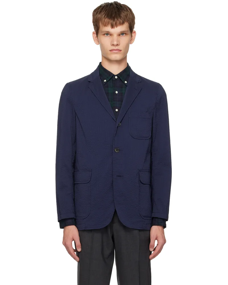 Beams Plus Navy Three-Button Shirt Blazer Navy
