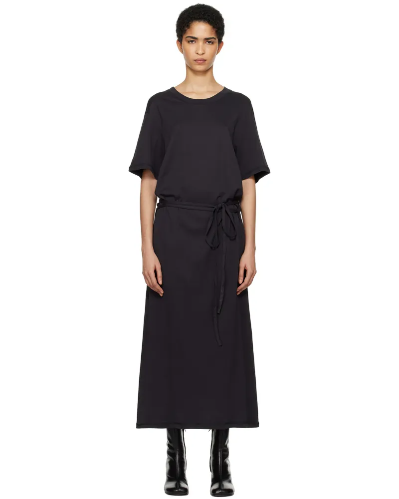 Christophe Lemaire Navy Belted Rib T-shirt Midi Dress Bk998