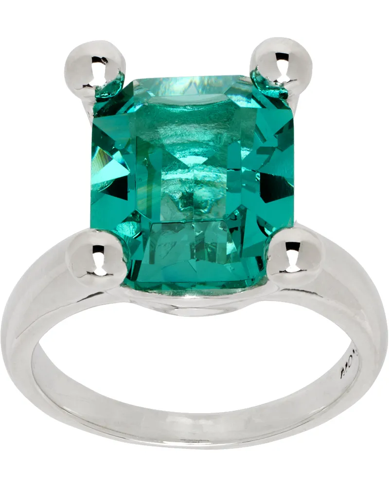 MONDO MONDO Silver & Green Atomic Square Ring Iguana