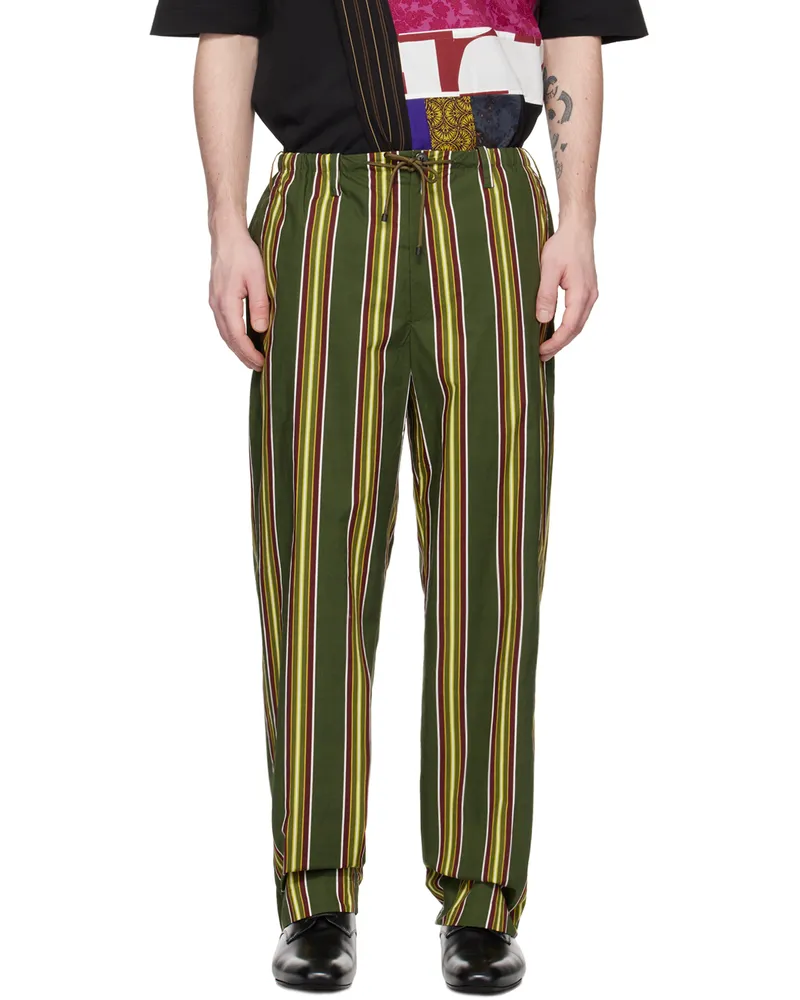 Dries van Noten Khaki Striped Trousers Khaki