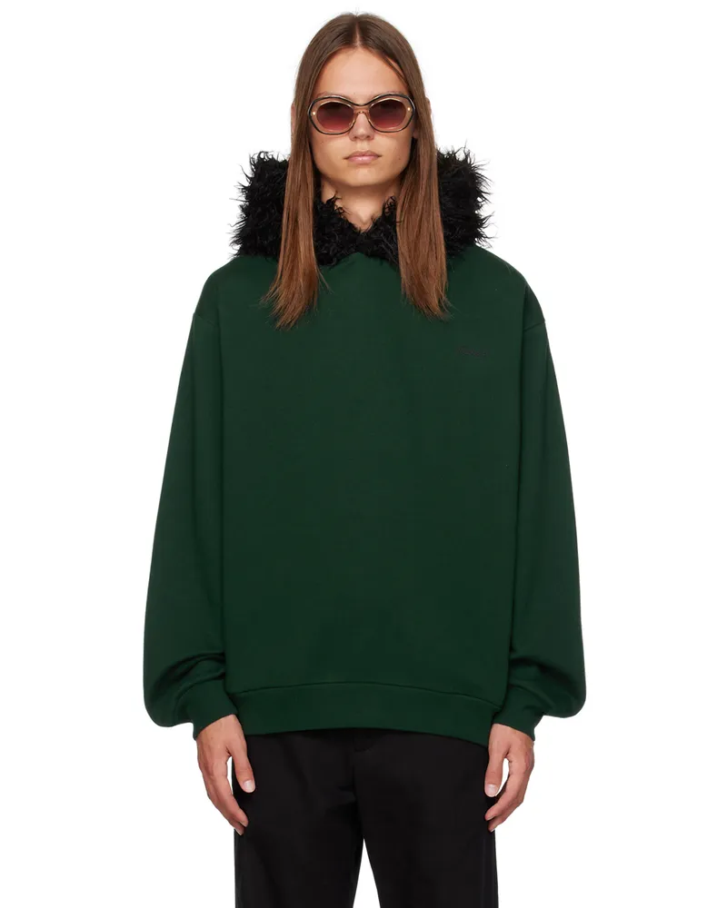 Marni Green Embroidered Faux-Fur Hoodie 00v89