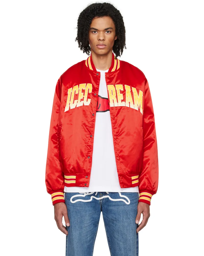 ICECREAM Red Embroidered Bomber Jacket Red