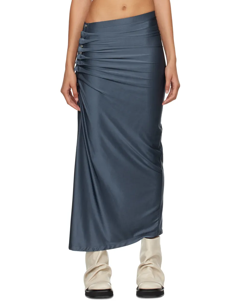 Paco Rabanne Gray Drapé Pression Midi Skirt P092