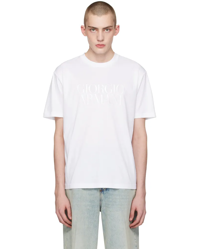 Giorgio Armani White Embroidered T-Shirt U090
