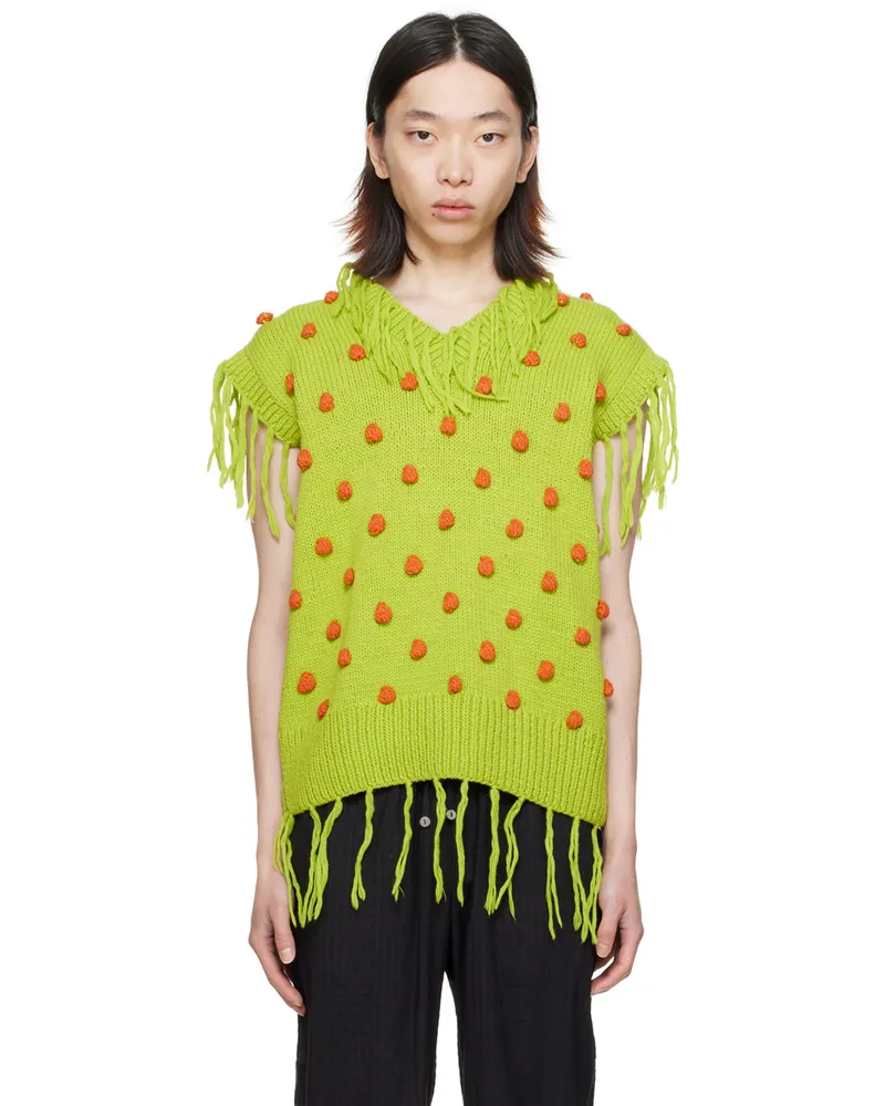 HARAGO Green Fringed Vest Green