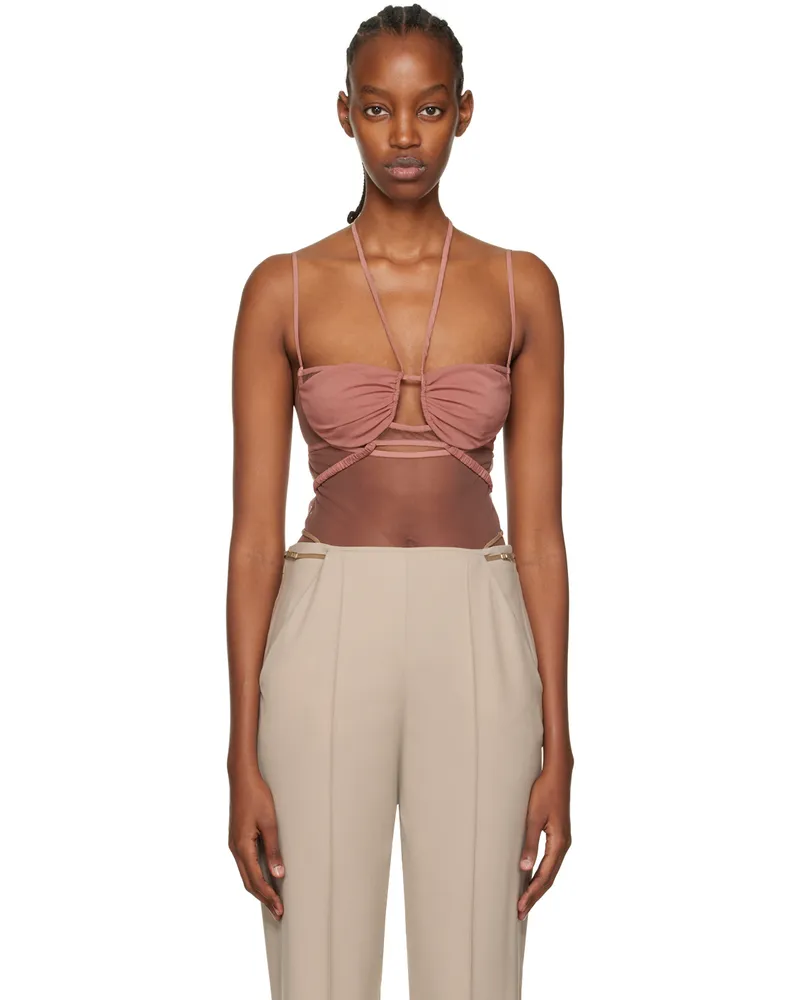Nensi Dojaka Taupe Draped Double Bra Bodysuit Mocha