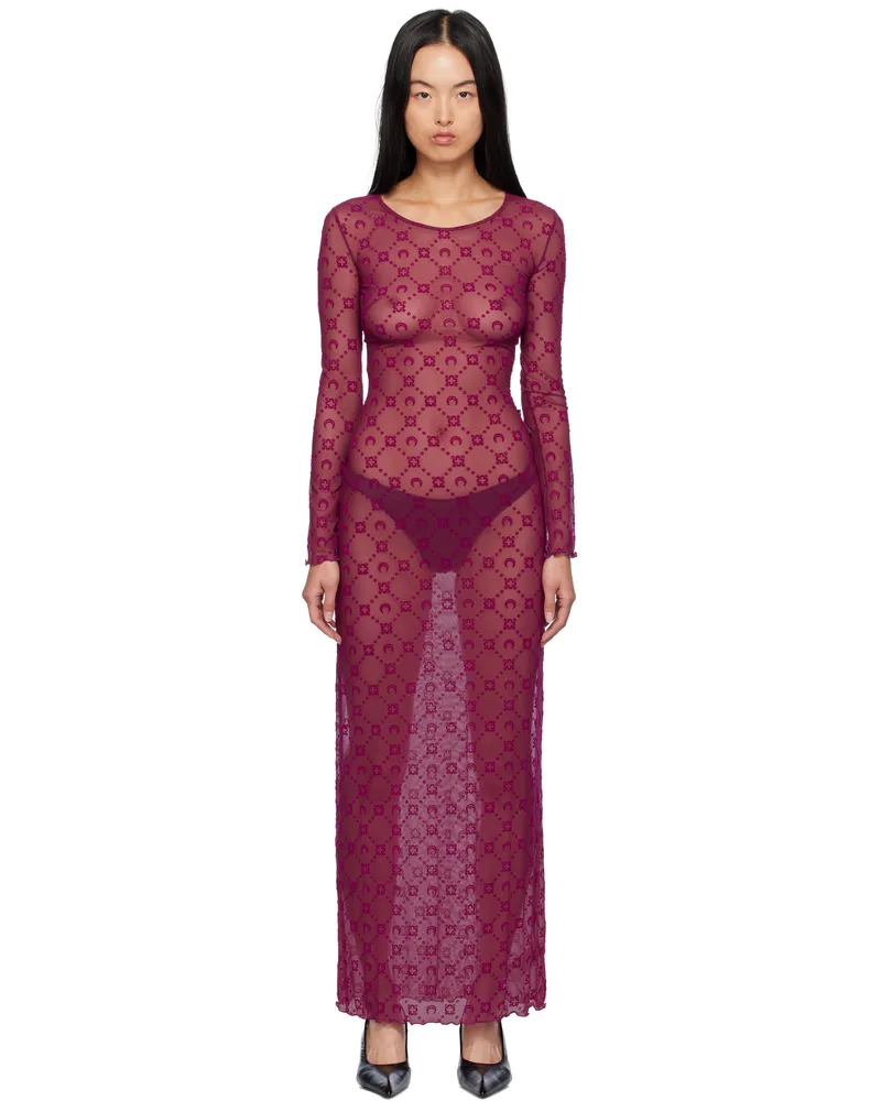 Marine Serre Purple Moonogram Mesh Flock Maxi Dress Rd50
