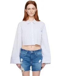 Frame Denim Blue & White Cropped Shirt Cobalt