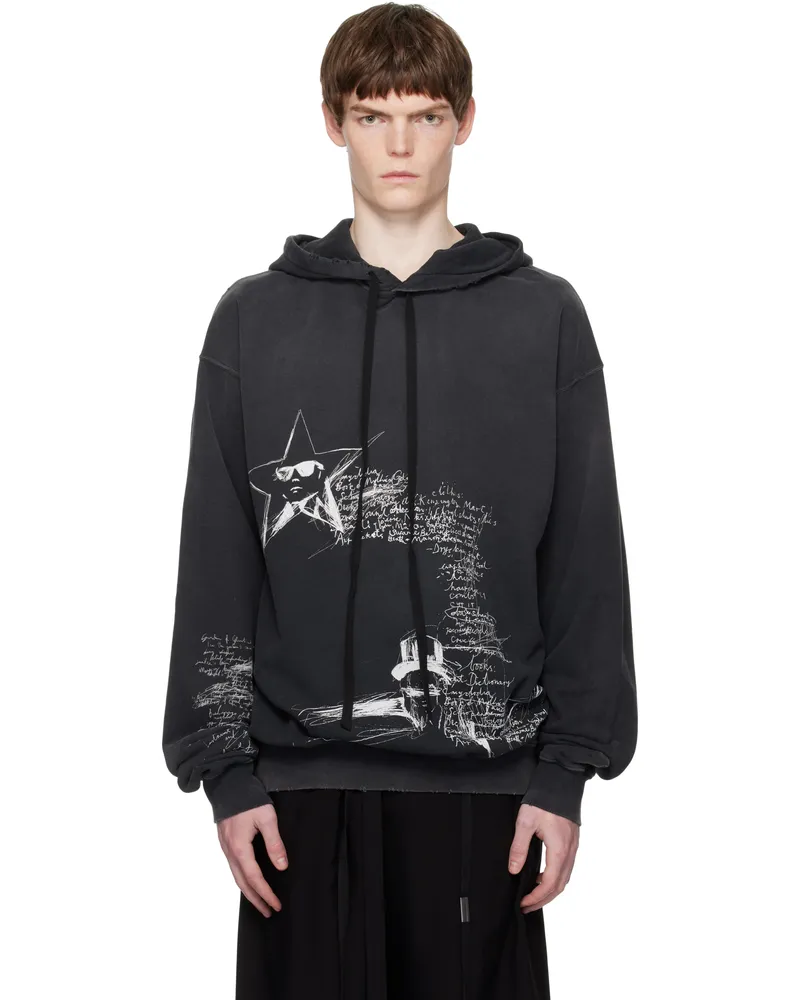 Ann Demeulemeester Black Olly Sketchbook High-Comfort Hoodie Faded