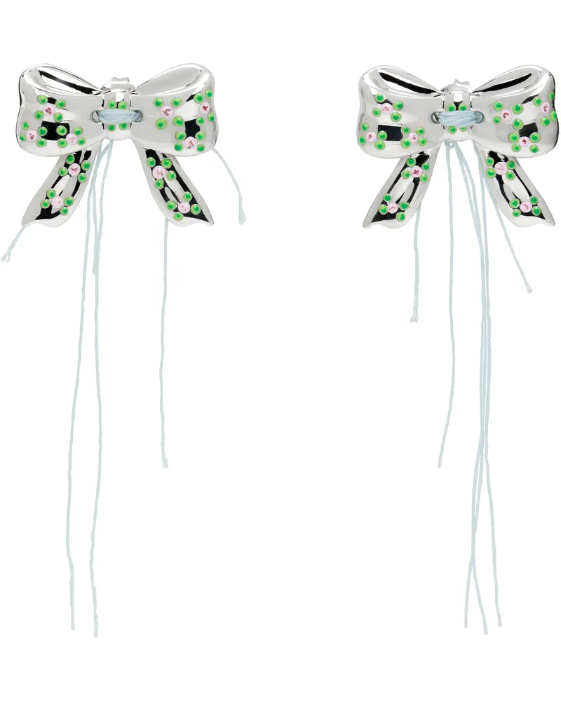 Petra Collins SSENSE Exclusive Silver D'heygere Edition Bow Button Earrings Silver