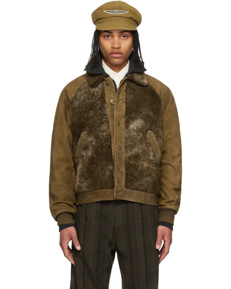 RRL Brown Paneled Roughout Suede Shearling Jacket Vintage