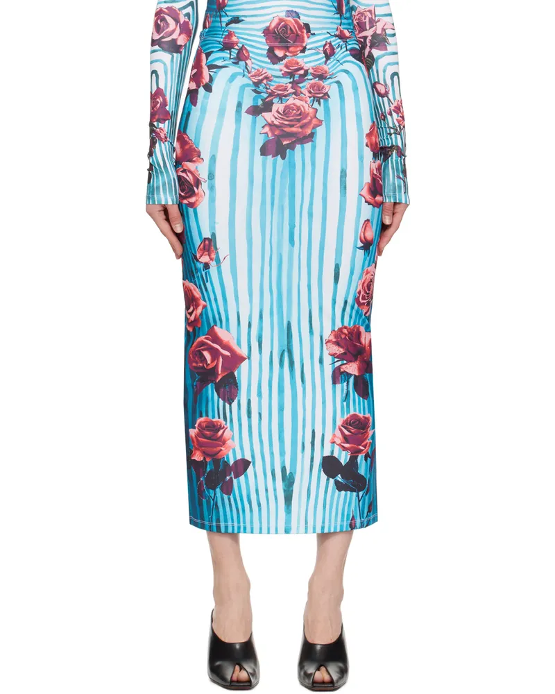 Jean Paul Gaultier Blue & Red Flower Body Morphing Maxi Skirt 503001
