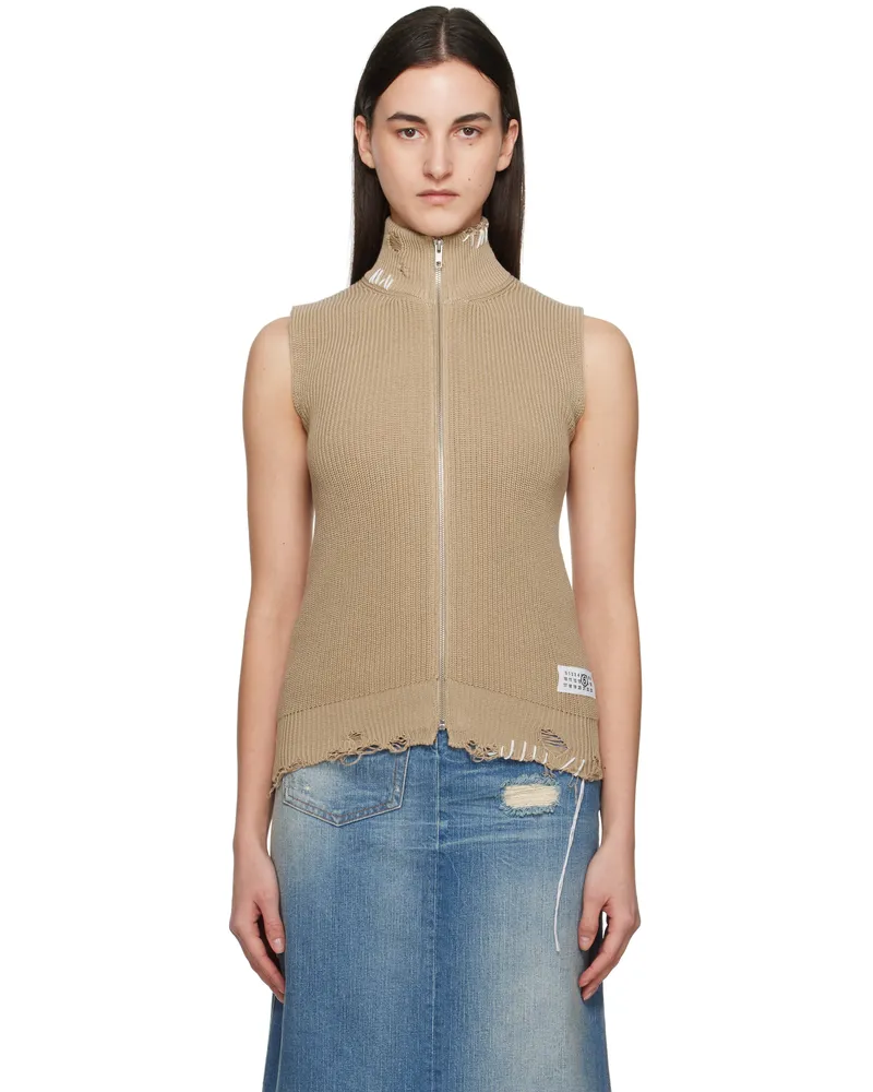 Maison Margiela Beige Eaten Knit Logo Zip Up Vest 119