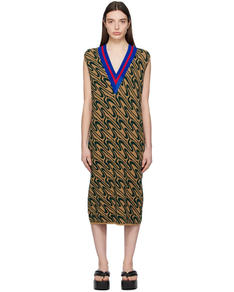 Dries van Noten Tan & Green Jacquard Midi Dress 706
