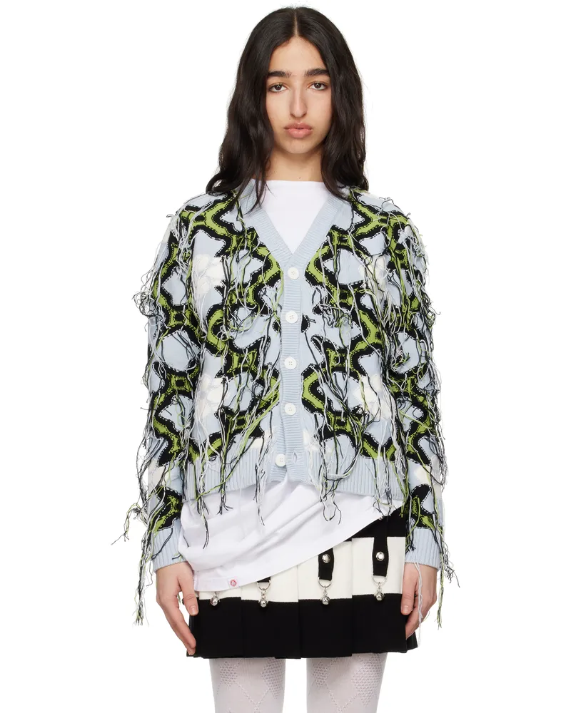 Charles Jeffrey Loverboy Blue & Green Guddle Cardigan Blue