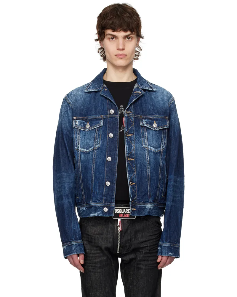 Dsquared2 Blue Be Cool Be Nice Wash L.A. Jean Denim Jacket Navy