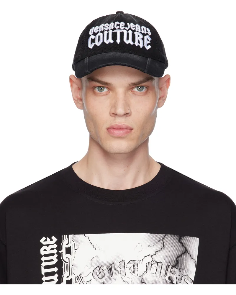 Versace Jeans Black Gothic Embroidered Logo Cap El01-black