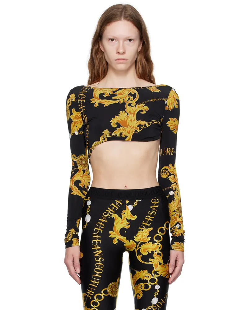 Versace Jeans Black Chain Couture Bodysuit Eg89