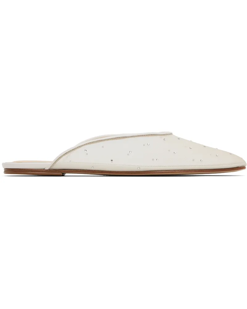Magda Butrym Off-White Crystal Mesh Flat Mules Cream